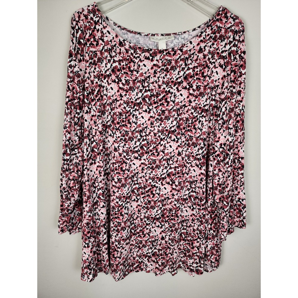Emaline Woman 2X Pink Black Red Floral Print Long Sleeve Tunic Top